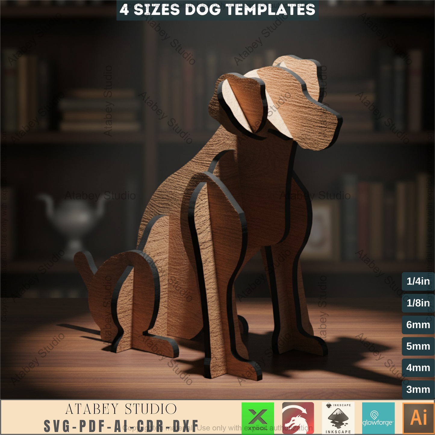 Wooden Sitting Dogs 3D Puzzle - Cute Pet Model in Multiple Sizes - 4 Sizes Charming Acrylic Pet Design 792