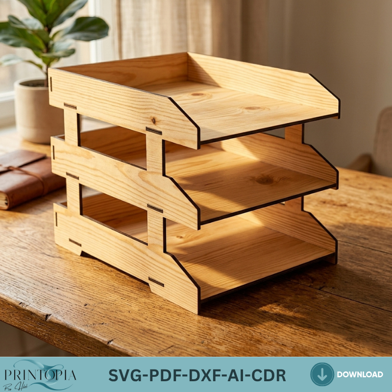 A4 Paper Tiered Tray - Office Desktop Organizer - 3 Tier Trays SVG Files for Laser Cutting ADS365
