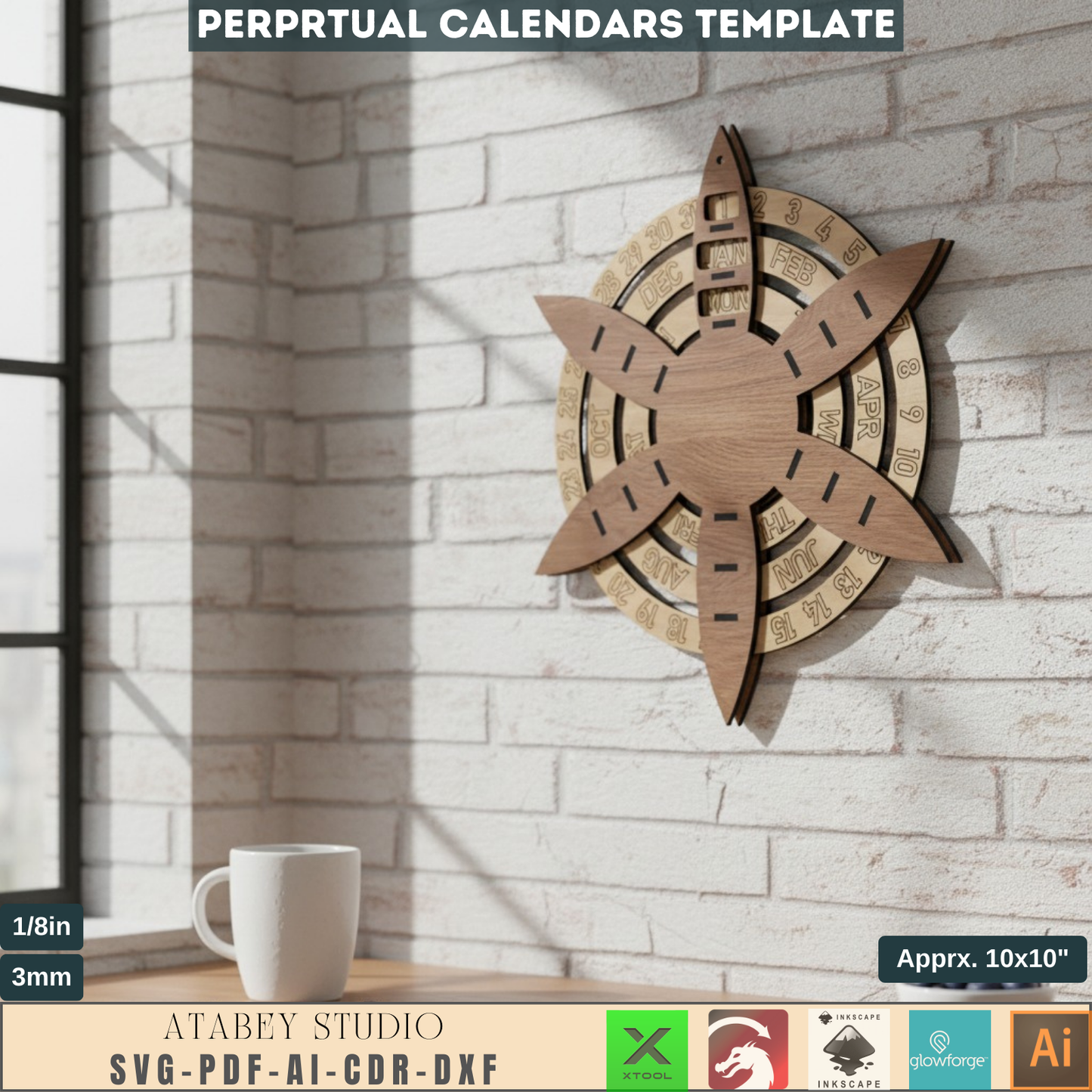 Perpetual Calendar SVG Laser Cut File, Customizable Wood Calendar Template, Reusable Wall Desk Organizer, DIY Gift Home Decor 893