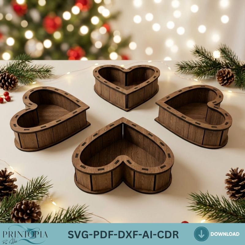 Wooden Heart shaped Gift Box / Heart Box Without Lid / Jewelry Storage Template