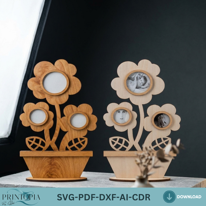 Flower Frame Laser Cut Template - Decorative Plant-Themed Photo Display Design 212