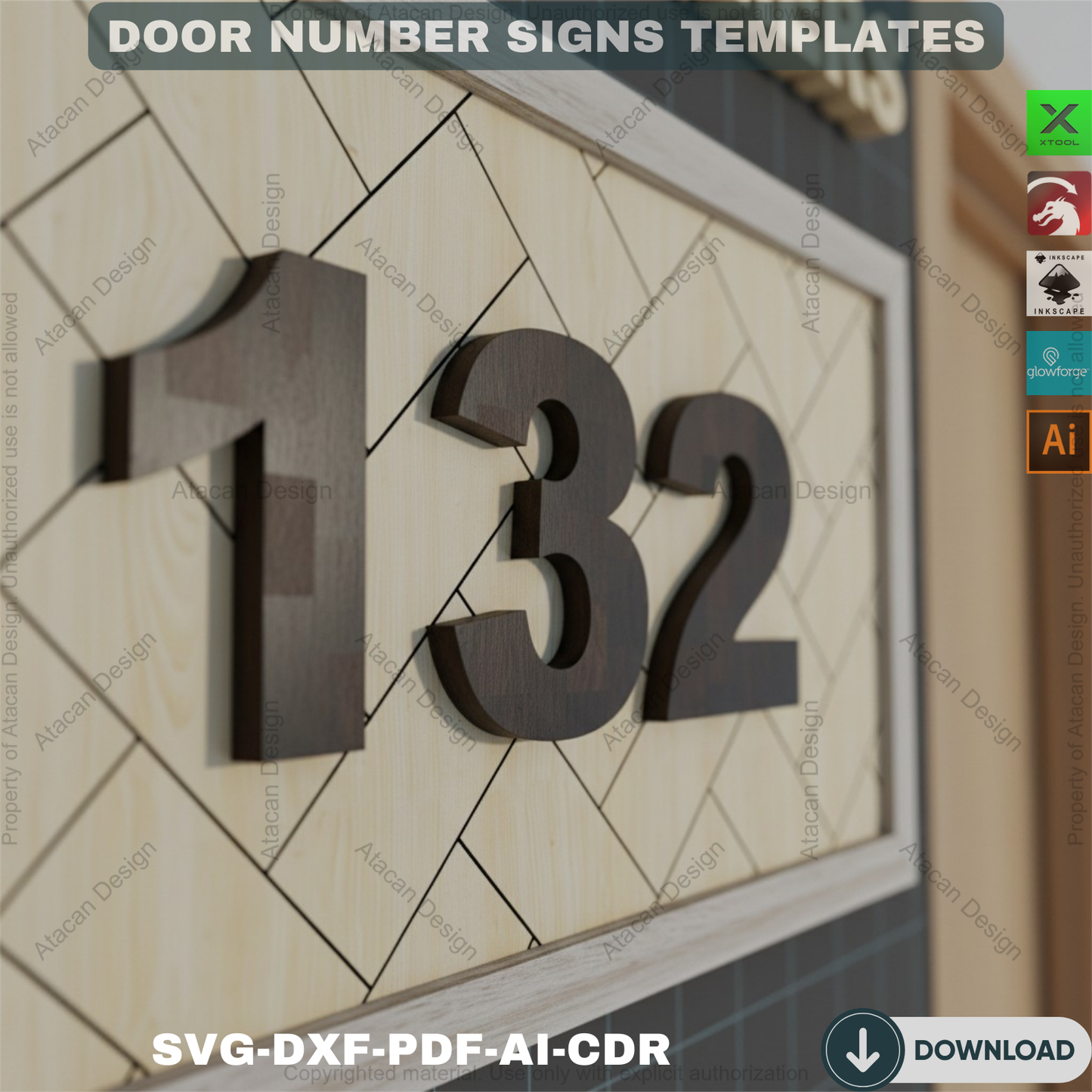 Laser Cut Wood House Number | Modern Address Sign | Geometric Pattern Options 840