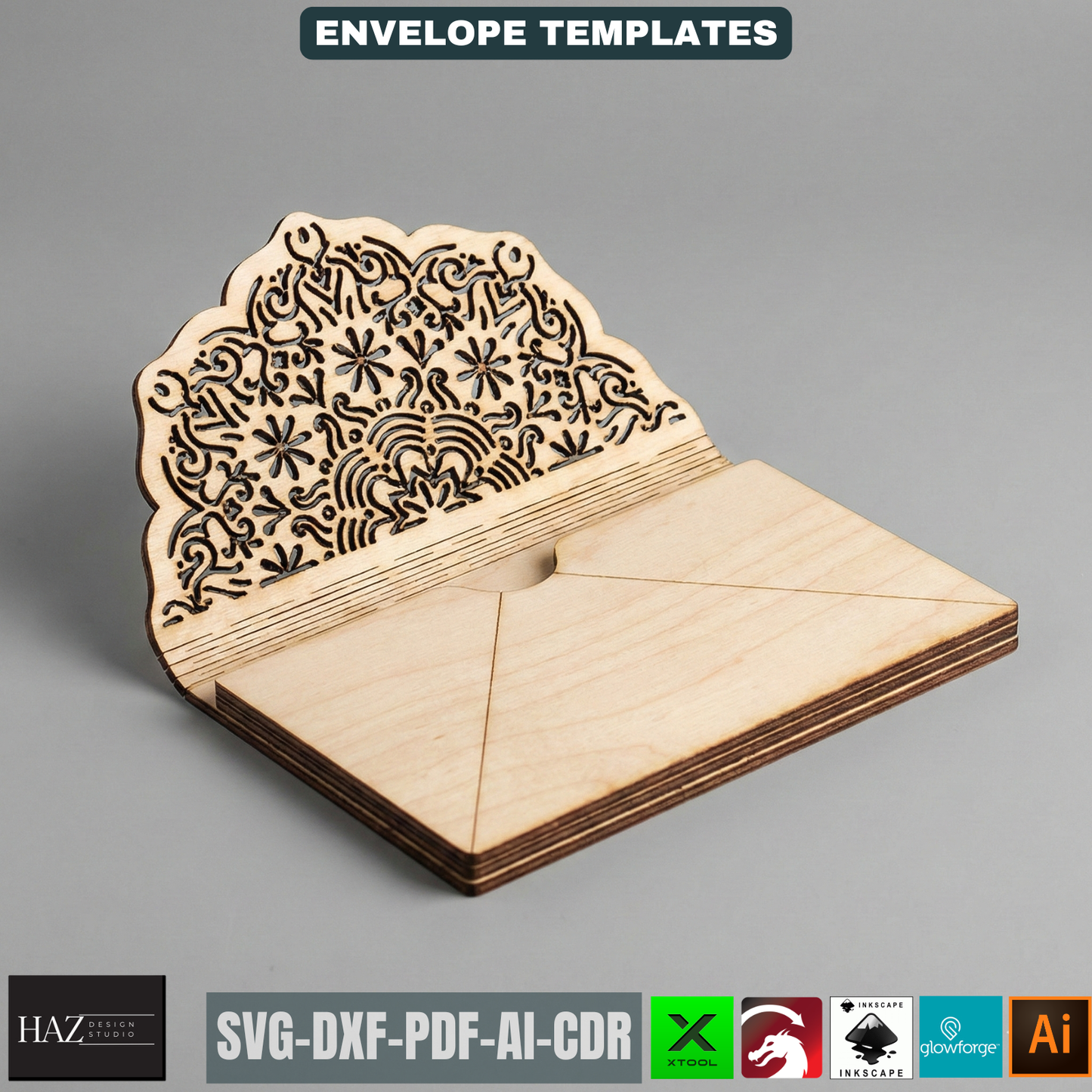 Laser Cut Envelope Template, Decorative Gift Card Holder, Wooden Money Envelope Pattern 519