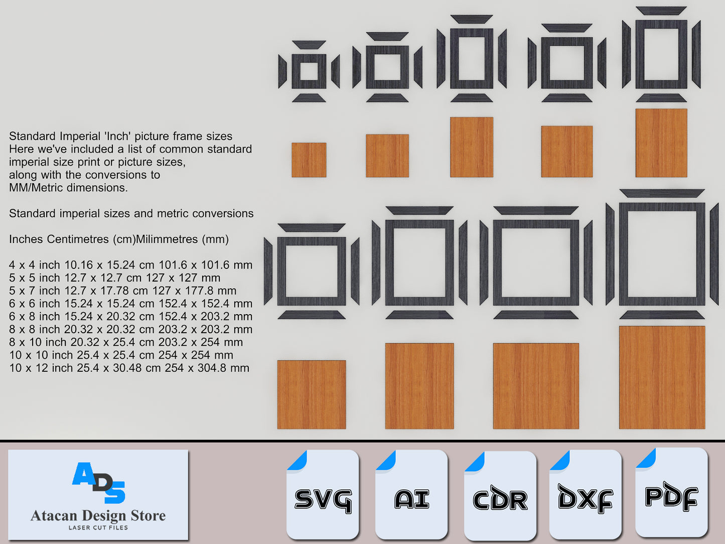 Laser Cut Picture Frame Templates - Customizable Photo Frame SVG, DXF, PDF - Digital Download for Glowforge, Xtool