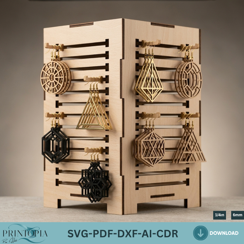 Jewelry Display Stand Earring Holder - Keychain Organizer Template - Plywood Craft Fair Display