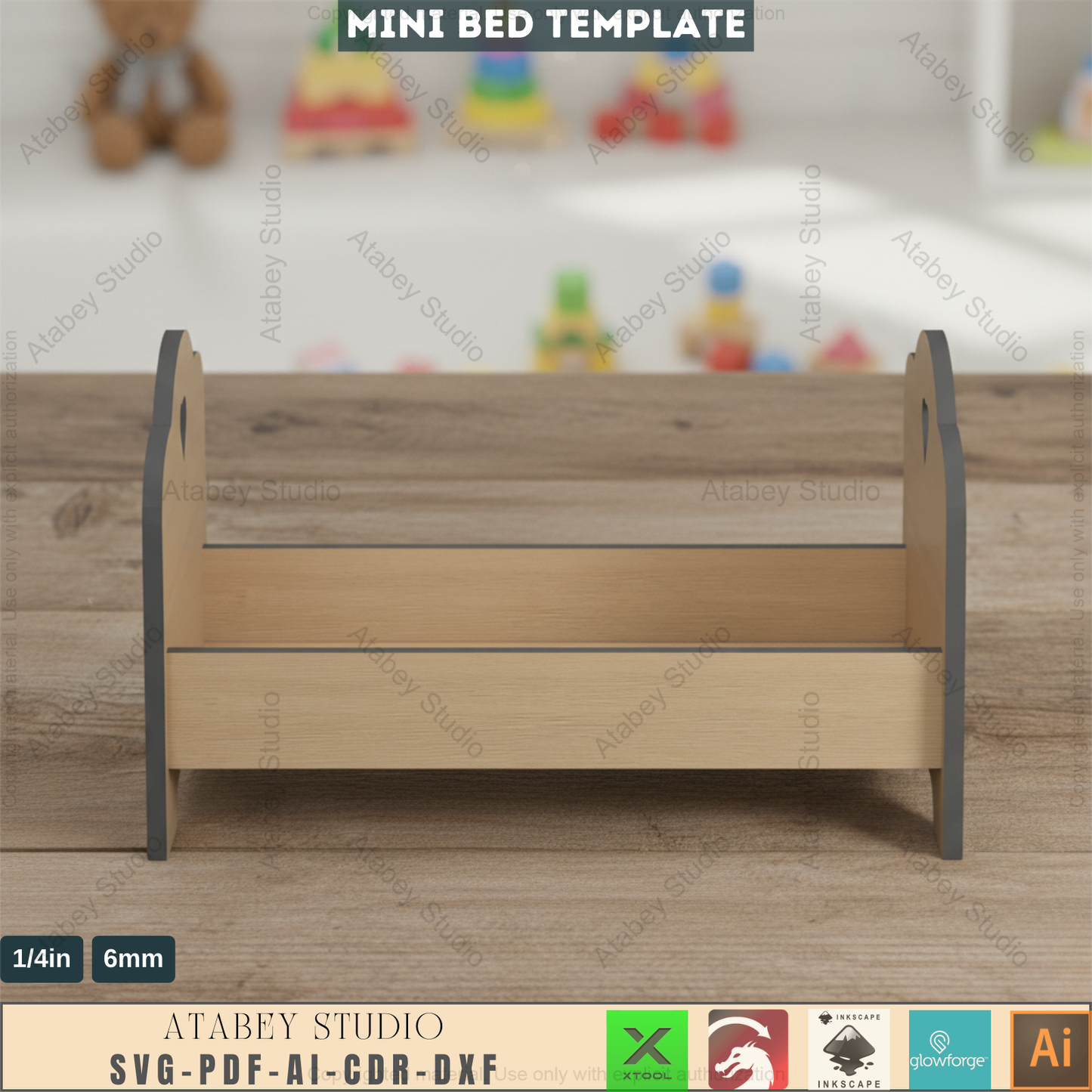 Kid Bed Design Files For Laser Cutting / Toy Mini Baby bed Designs / Instant Download Templates SVG CDR Ai DXF 488