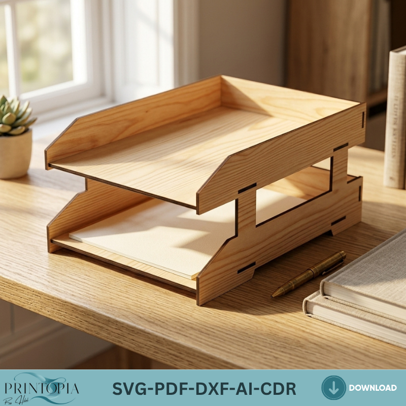 A4 Paper Tiered Tray - Office Desktop Organizer - 3 Tier Trays SVG Files for Laser Cutting ADS365