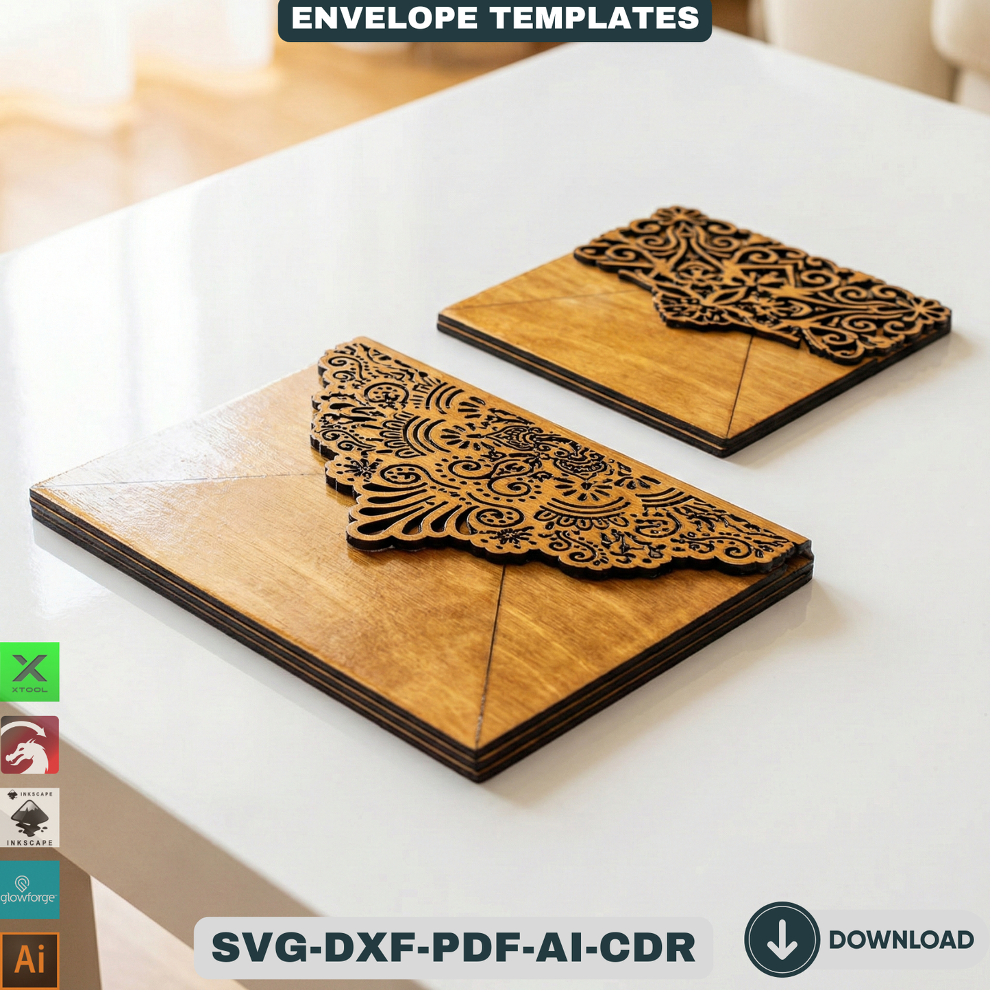 Laser Cut Wooden Envelope Template Decorative Gift Card Holder Pattern Money Envelope 938