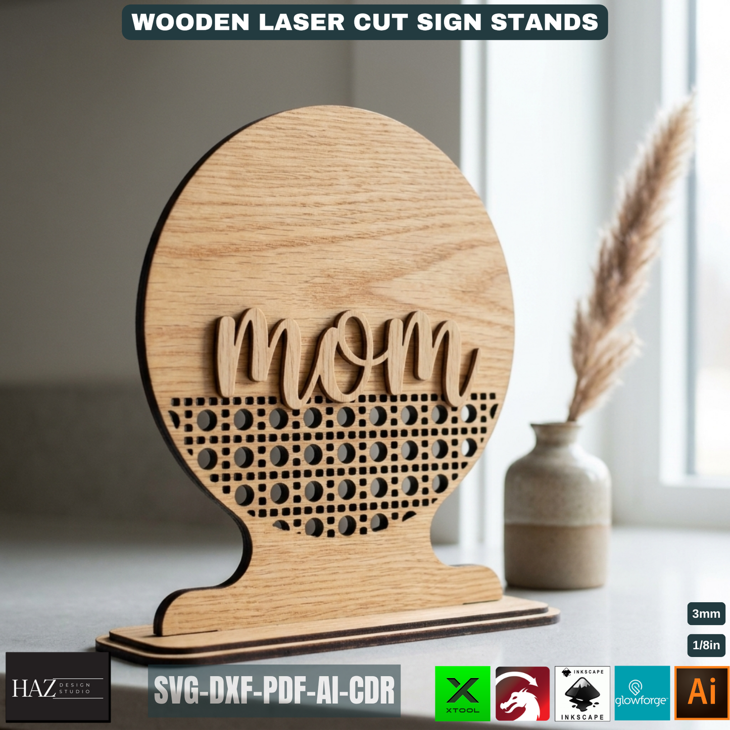 Rattan Pattern Wooden Sign Stands Laser Cut Files Custom Tabletop Decor Mothers Day Gift
