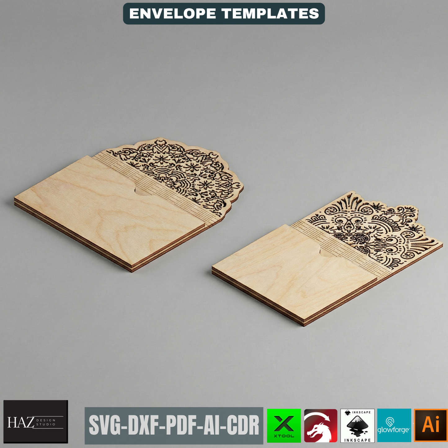 Laser Cut Envelope Template, Decorative Gift Card Holder, Wooden Money Envelope Pattern 519