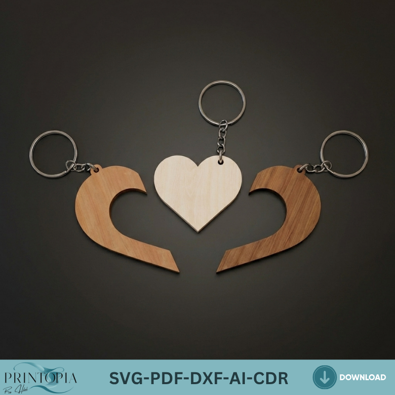 Family Puzzle Heart Keychain Laser Cut File Personalized Wooden Keychain Template Custom Anniversary Gift