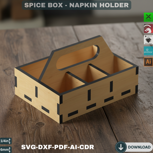 Laser Cut Spice Rack & Napkin Holder SVG, DXF  Kitchen Organizer, Tabletop Caddy for Xtool Glowforge Laser Machines