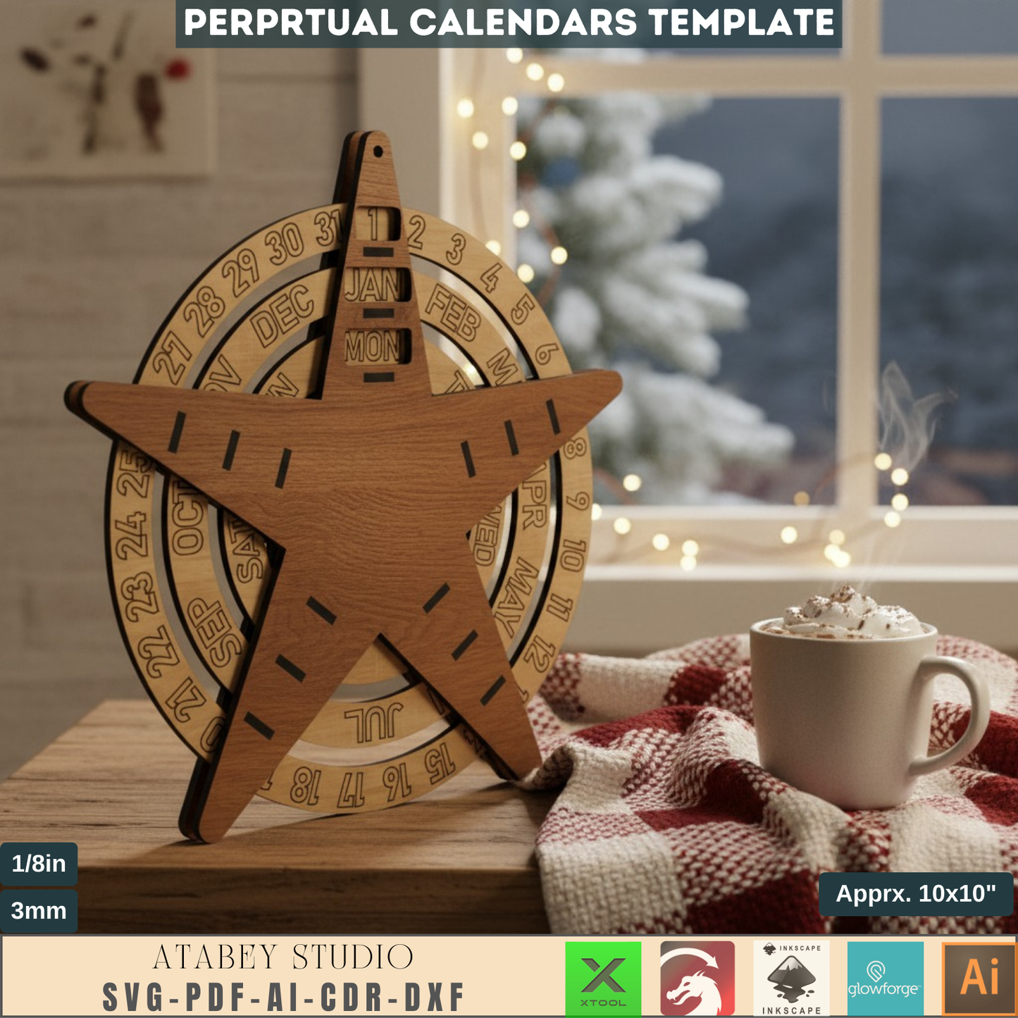 Perpetual Calendar SVG Laser Cut File, Customizable Wood Calendar Template, Reusable Wall Desk Organizer, DIY Gift Home Decor 893