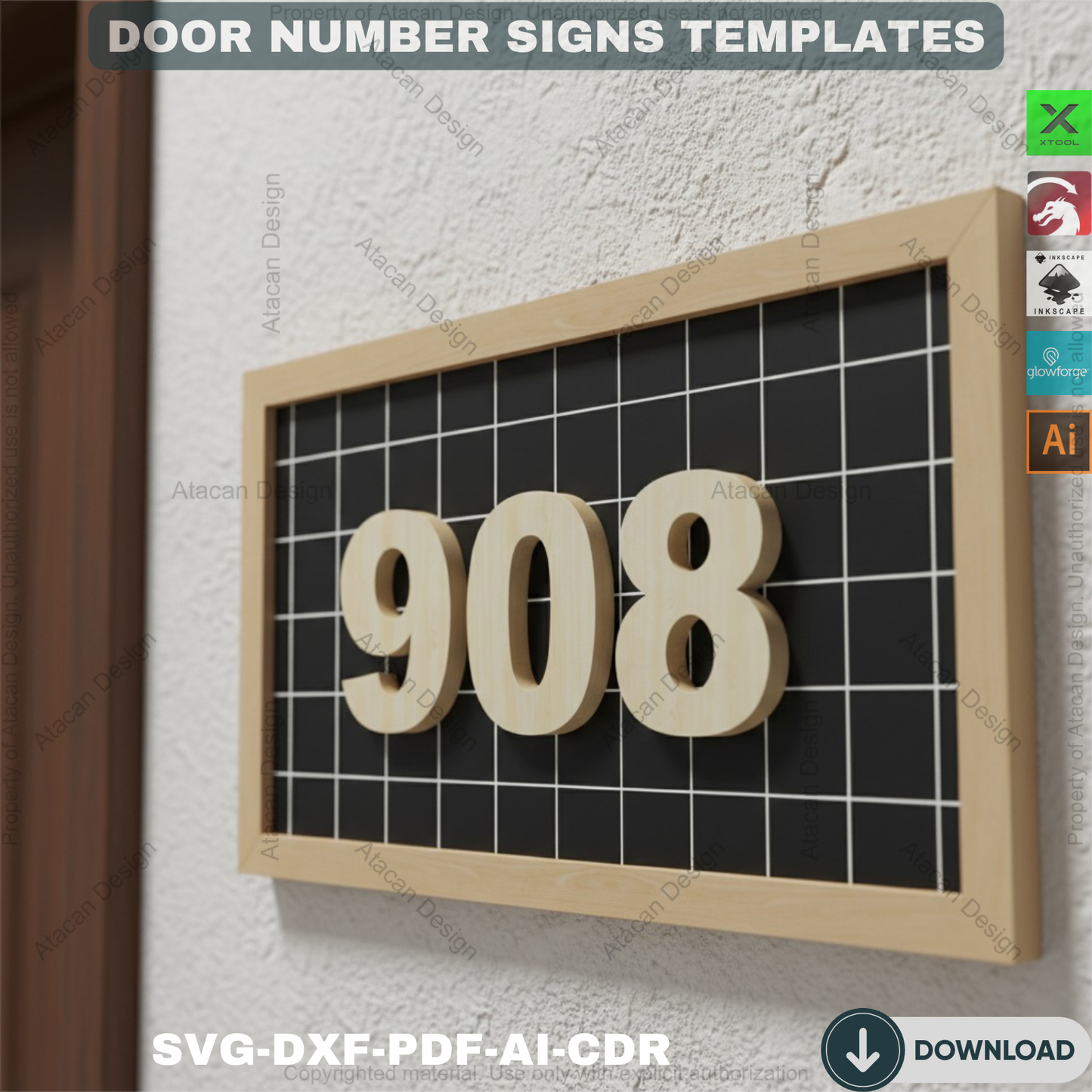 Laser Cut Wood House Number | Modern Address Sign | Geometric Pattern Options 840