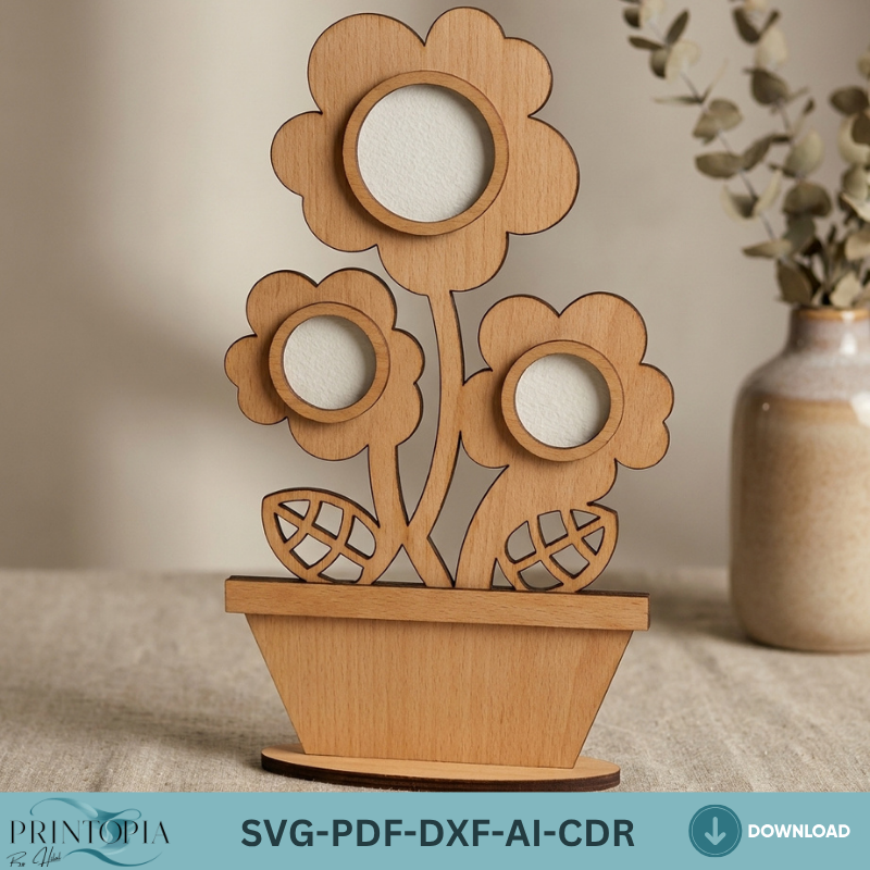 Flower Frame Laser Cut Template - Decorative Plant-Themed Photo Display Design 212