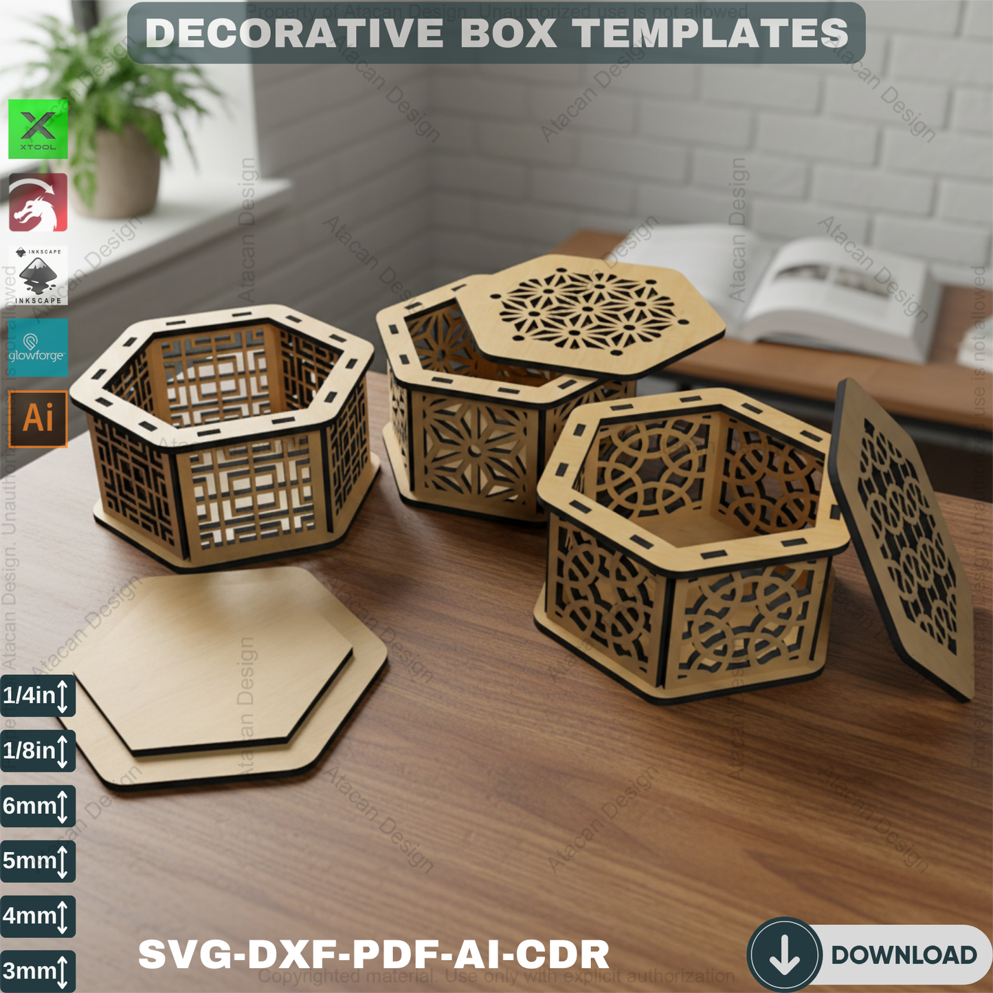 Elegant Hexagon Laser Cut Gift Box Template - DIY Wooden Decorative Wedding Favor, Jewelry Case SVG DXF 517