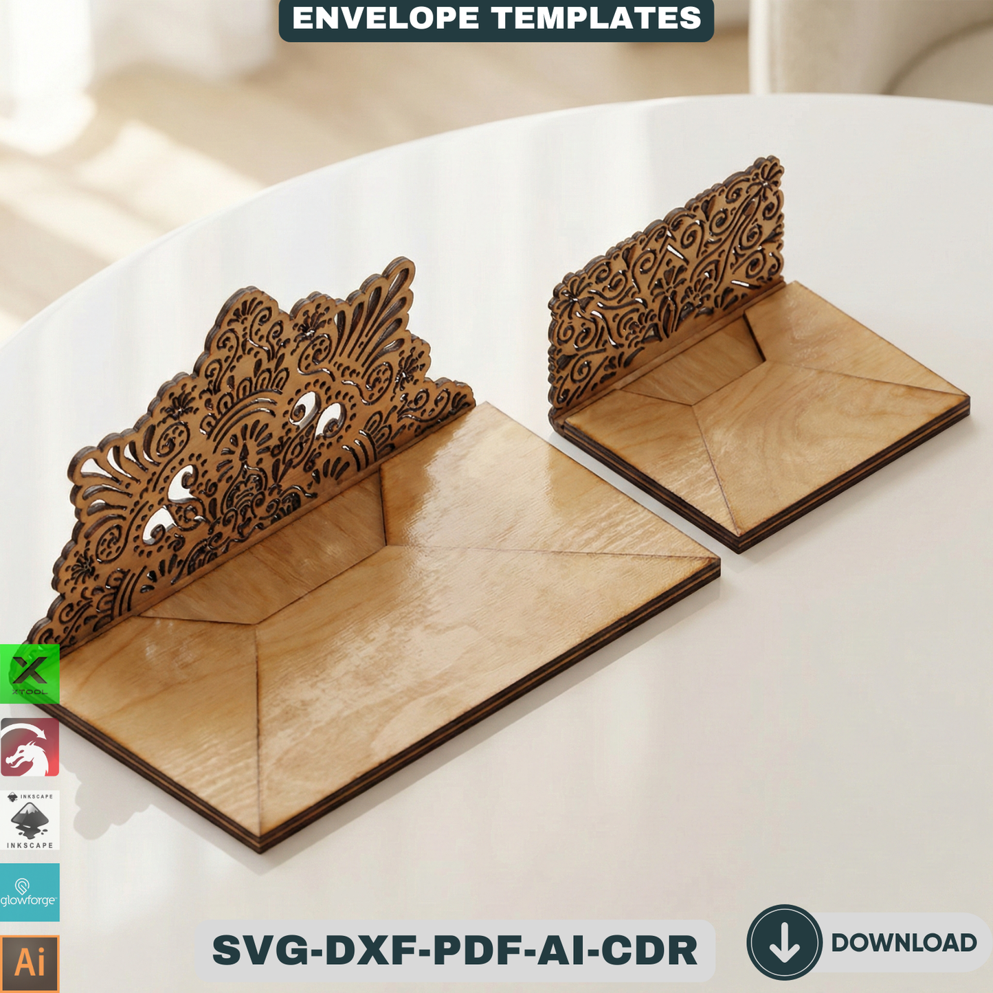 Laser Cut Wooden Envelope Template Decorative Gift Card Holder Pattern Money Envelope 938