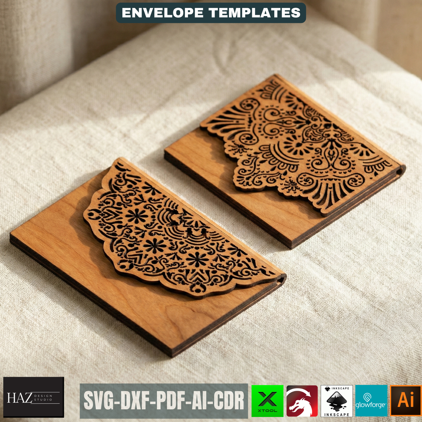 Laser Cut Envelope Template, Decorative Gift Card Holder, Wooden Money Envelope Pattern 519