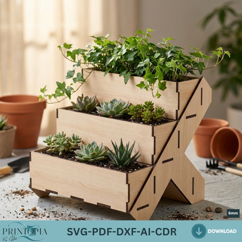 Tiered Wooden Flower Planter Display Box Stand Plywood Garden Decor Succulent Plant Stand Template