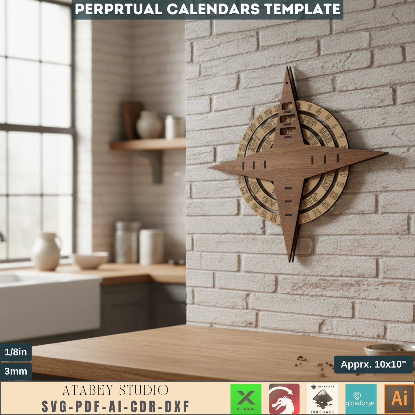 Perpetual Calendar SVG Laser Cut File, Customizable Wood Calendar Template, Reusable Wall Desk Organizer, DIY Gift Home Decor 893