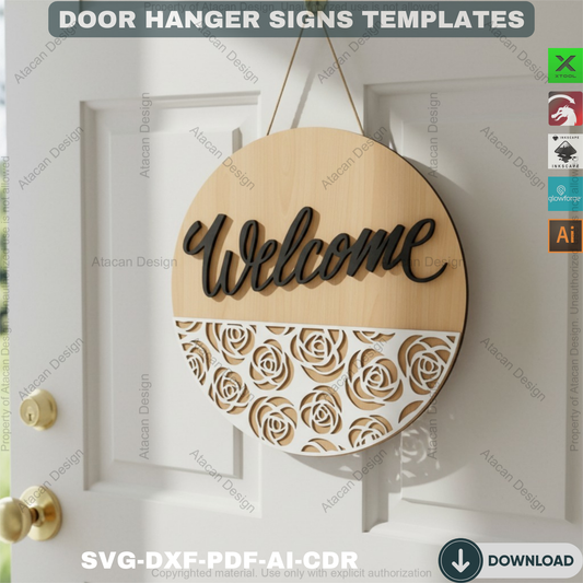 Welcome Door Hanger Designs - 8 Elegant Patterns Laser Cut Wood Signs 114
