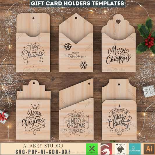 Christmas Present Gift Card Holder / Xmas Ornament Gift Holders / Wood Christmas Envelopes / Custom Noel Gift Cut Files SVG CDR DXF Ai 541