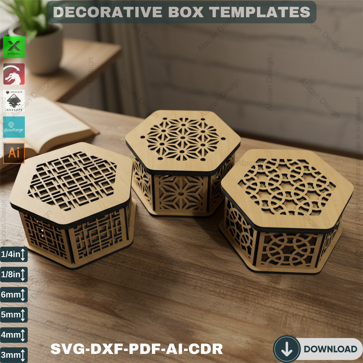 Elegant Hexagon Laser Cut Gift Box Template - DIY Wooden Decorative Wedding Favor, Jewelry Case SVG DXF 517