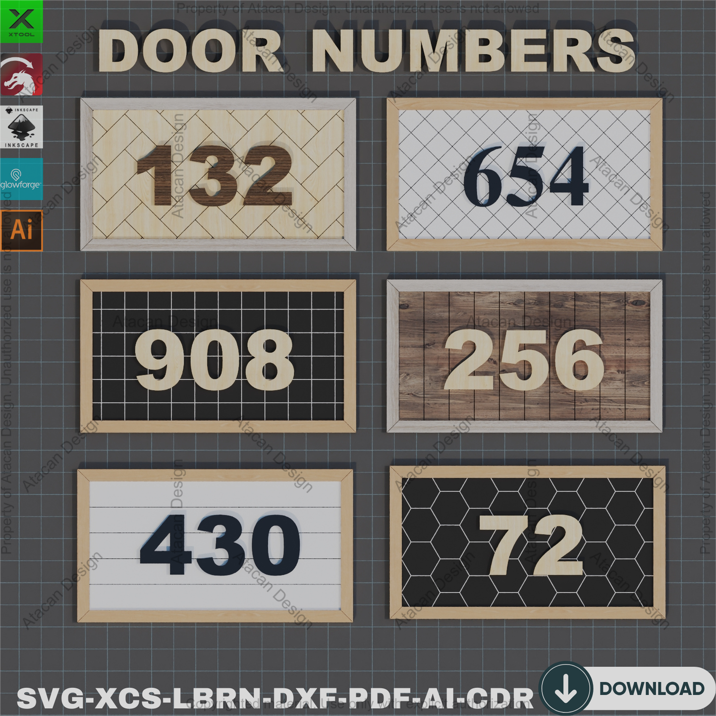 Laser Cut Wood House Number | Modern Address Sign | Geometric Pattern Options 840
