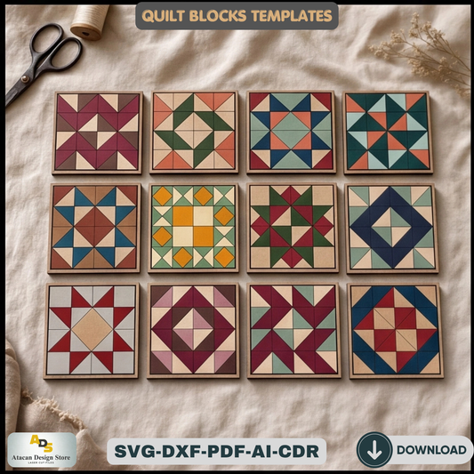 Barn Quilt Block Templates, Wooden Geometric Wall Art Pattern, Plywood Farmhouse Sign Making Plans,