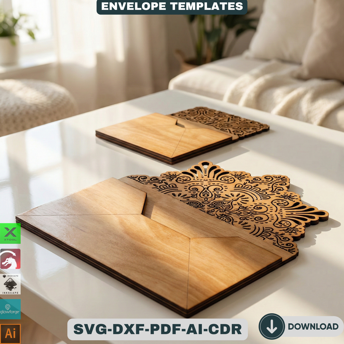 Laser Cut Wooden Envelope Template Decorative Gift Card Holder Pattern Money Envelope 938