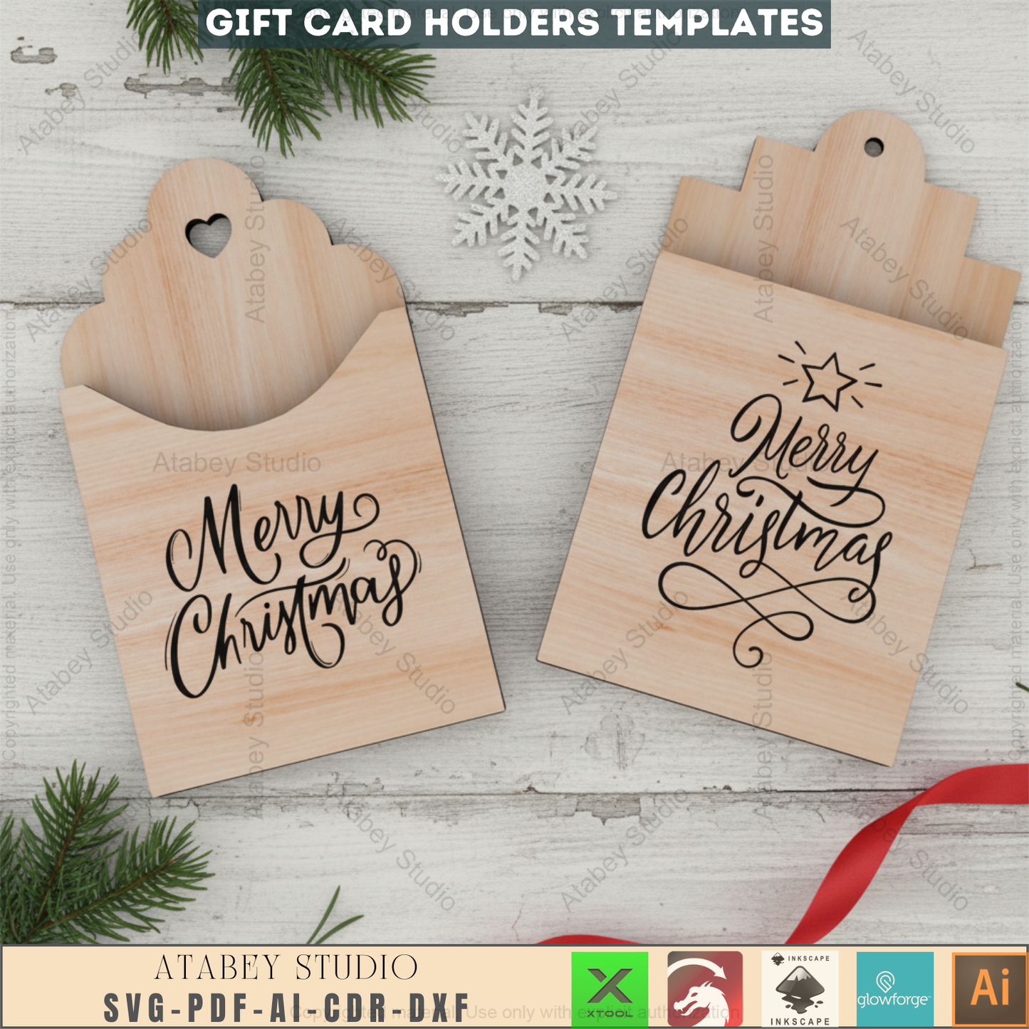 Christmas Present Gift Card Holder / Xmas Ornament Gift Holders / Wood Christmas Envelopes / Custom Noel Gift Cut Files SVG CDR DXF Ai 541