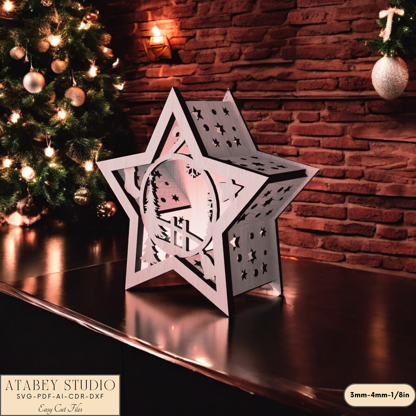 Christmas Star Lantern - Laser Cut Winter Wonderland Candle Holder for Cozy Holiday Decor 907