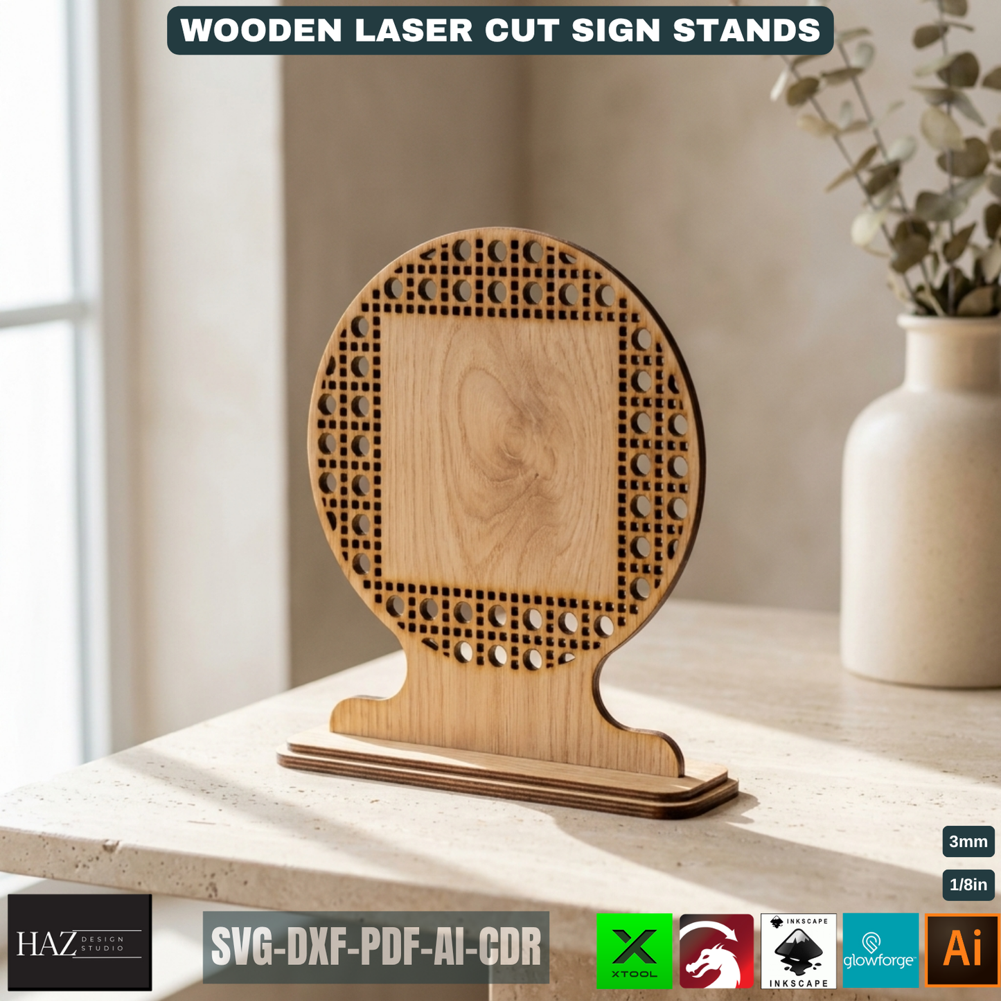 Rattan Pattern Wooden Sign Stands Laser Cut Files Custom Tabletop Decor Mothers Day Gift
