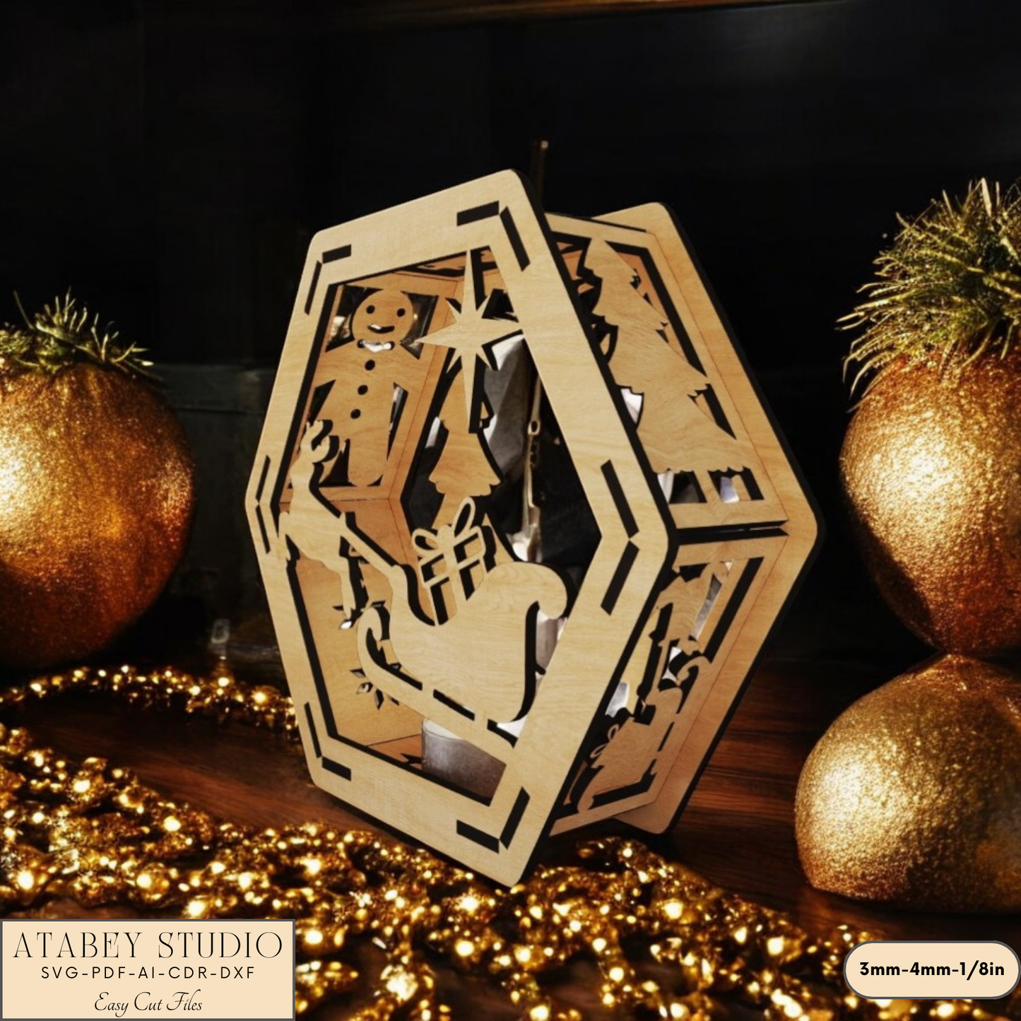 Christmas Lantern Hexagon Design - Cozy Winter Wonderland Laser Cut File 909