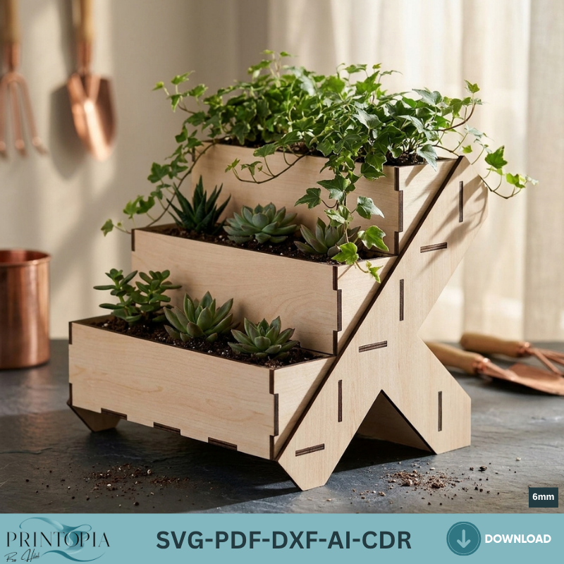 Tiered Wooden Flower Planter Display Box Stand Plywood Garden Decor Succulent Plant Stand Template