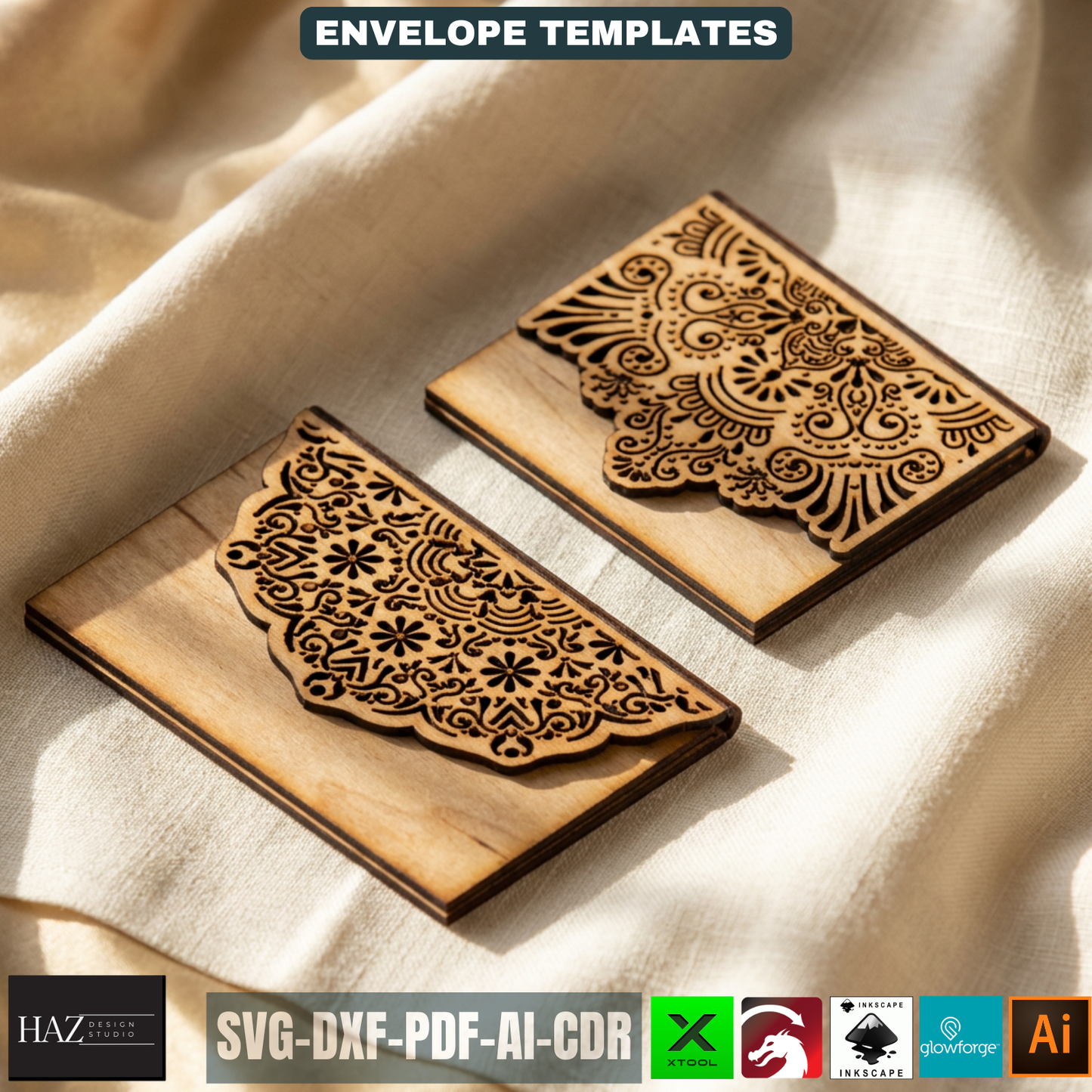 Laser Cut Envelope Template, Decorative Gift Card Holder, Wooden Money Envelope Pattern 519