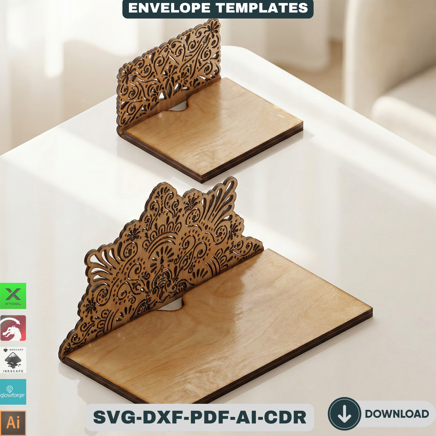 Laser Cut Wooden Envelope Template Decorative Gift Card Holder Pattern Money Envelope 938