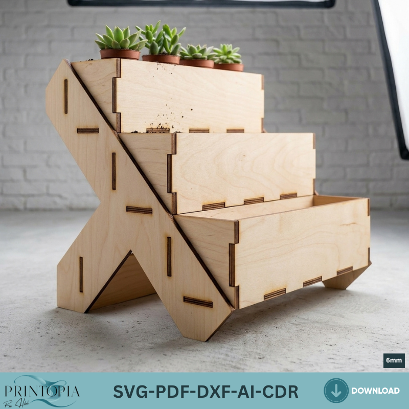 Tiered Wooden Flower Planter Display Box Stand Plywood Garden Decor Succulent Plant Stand Template