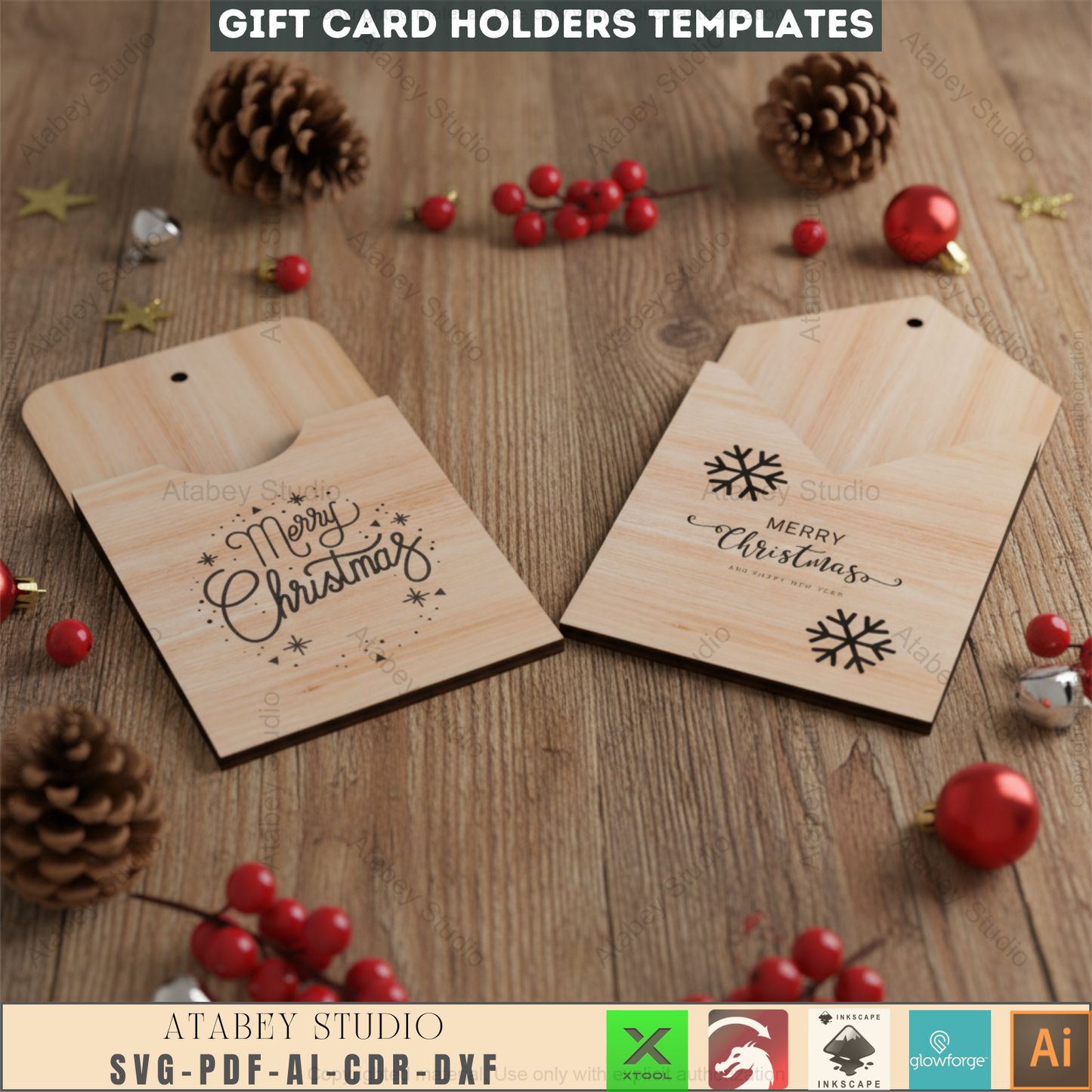 Christmas Present Gift Card Holder / Xmas Ornament Gift Holders / Wood Christmas Envelopes / Custom Noel Gift Cut Files SVG CDR DXF Ai 541