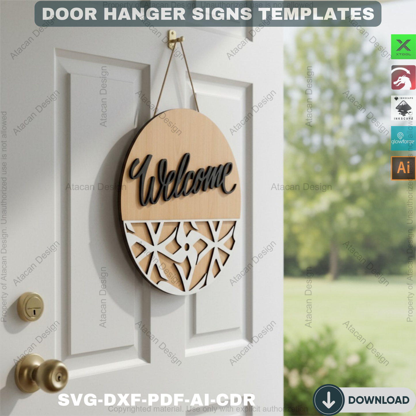 Welcome Door Hanger Designs - 8 Elegant Patterns Laser Cut Wood Signs 114