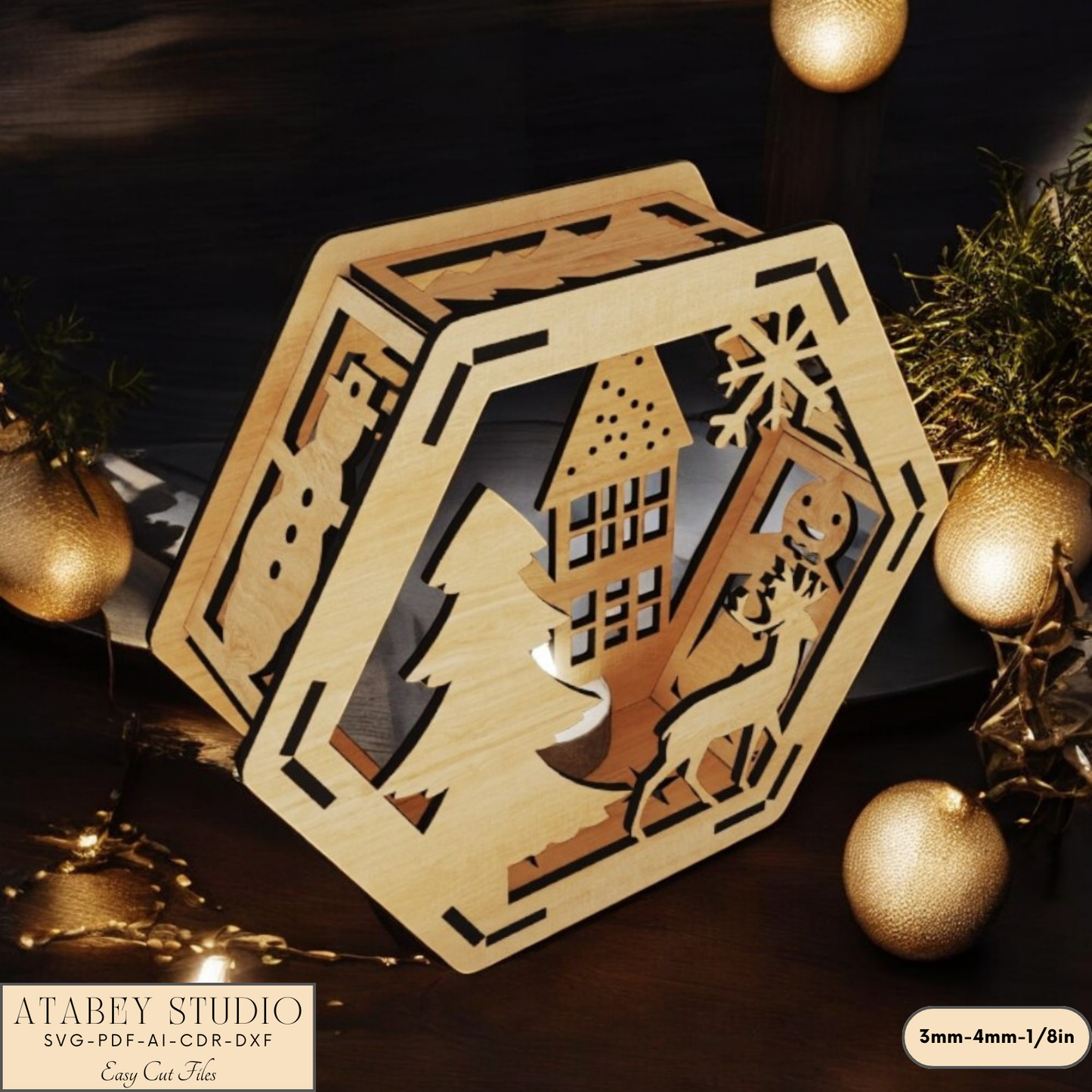 Christmas Lantern Hexagon Design - Cozy Winter Wonderland Laser Cut File 909