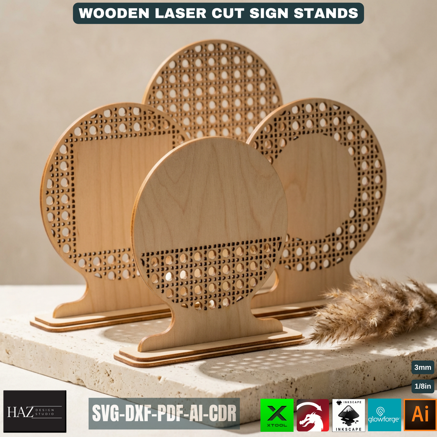 Rattan Pattern Wooden Sign Stands Laser Cut Files Custom Tabletop Decor Mothers Day Gift