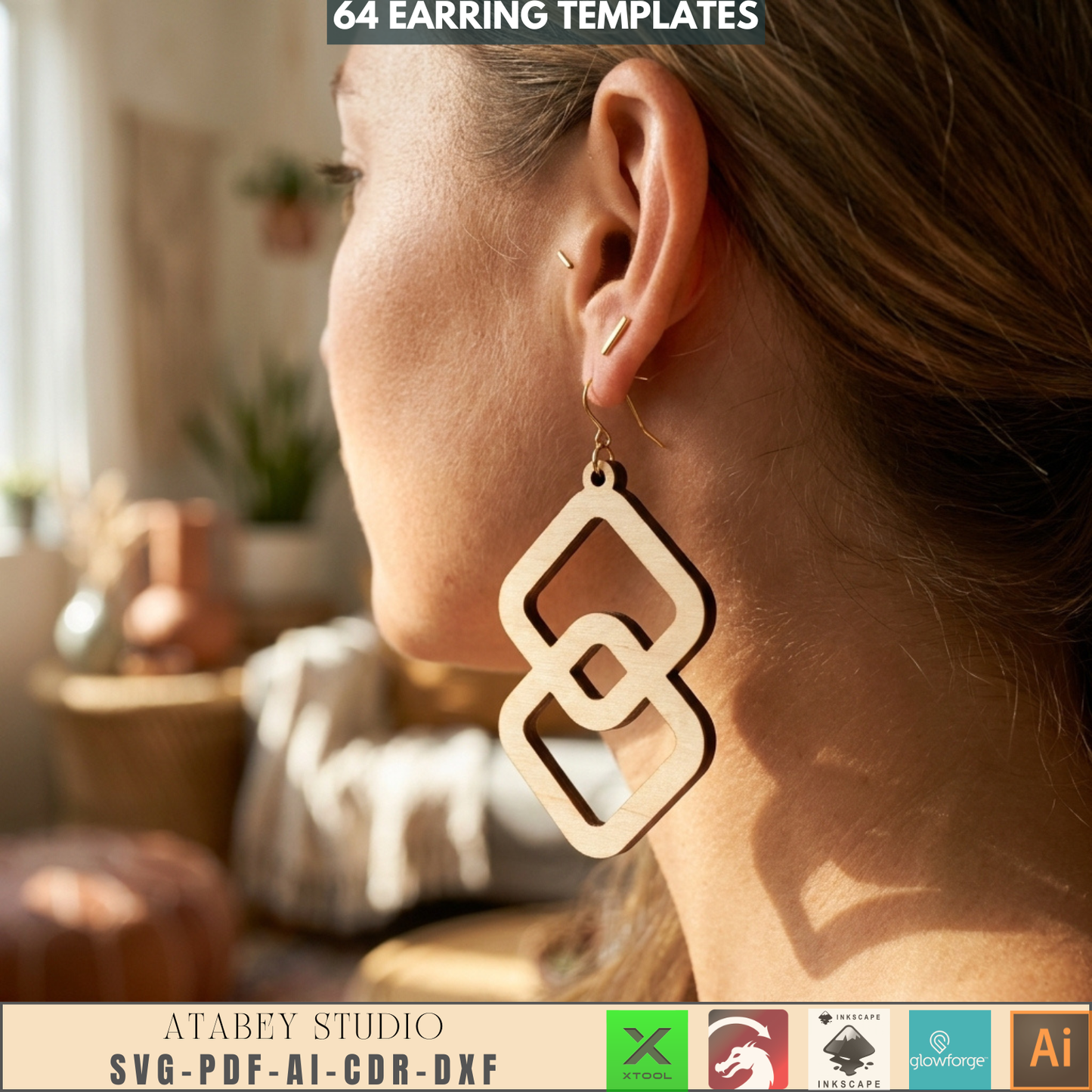 64 Earring Bundle Jewelry Making Templates DIY Wood Earrings Geometric Nature Shapes Floral Pattern