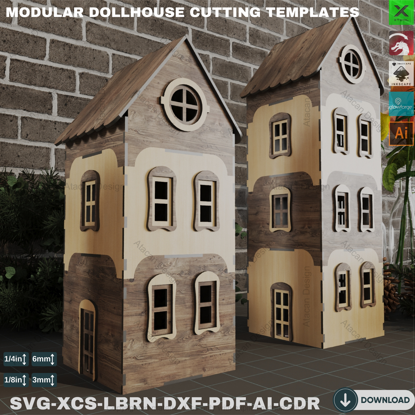 Modular Dollhouse Laser Cutting Files, Wooden House Template, Miniature House DIY, Miniature Dollhouse Design, Modular House SVG 832