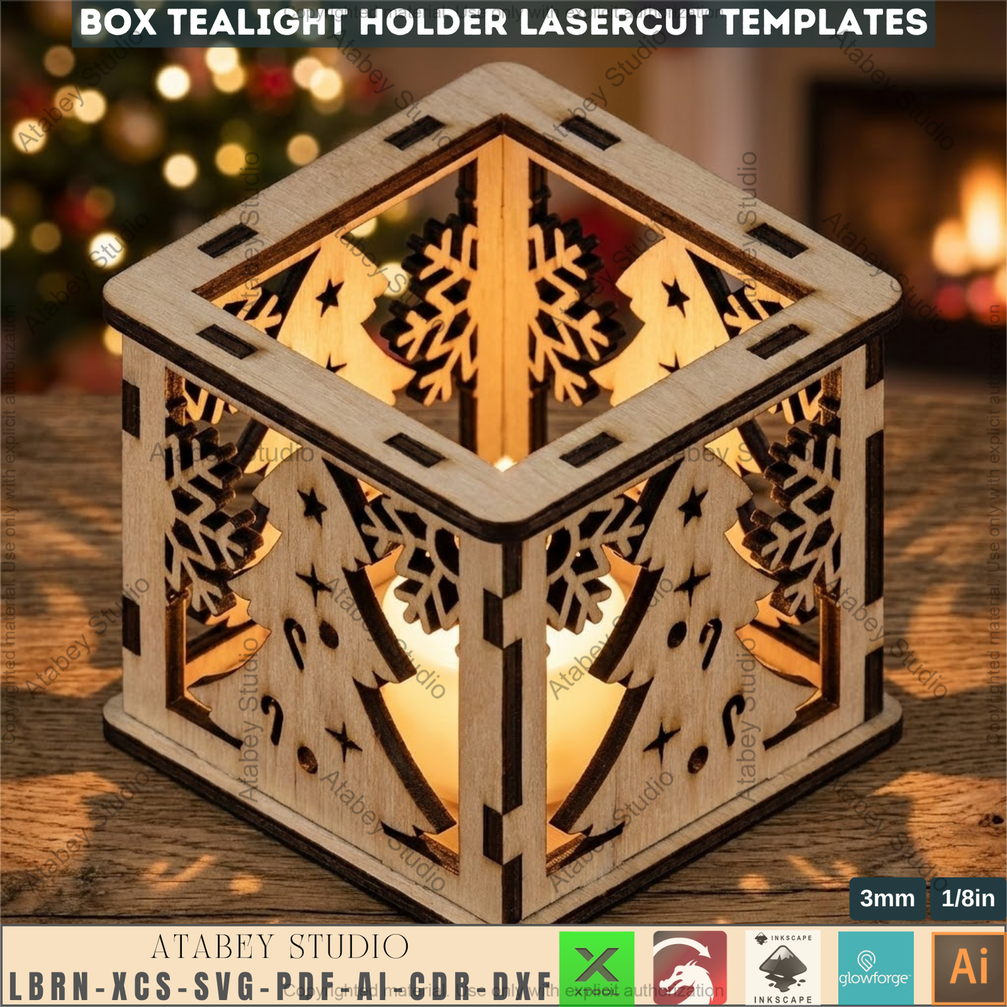 Christmas Tealight Lantern Box Laser Cut Templates,Holiday Candle Holder, Tabletop Decor SVG Files 972