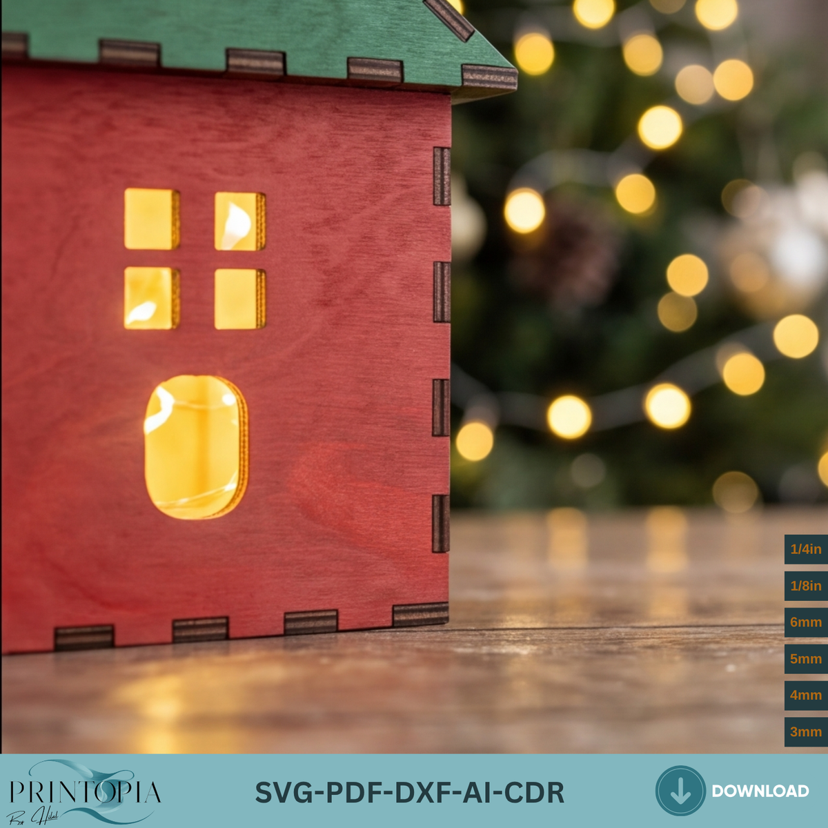 Christmas House Tealight Holder Laser Cut Template, Wooden Holiday Lanternn373