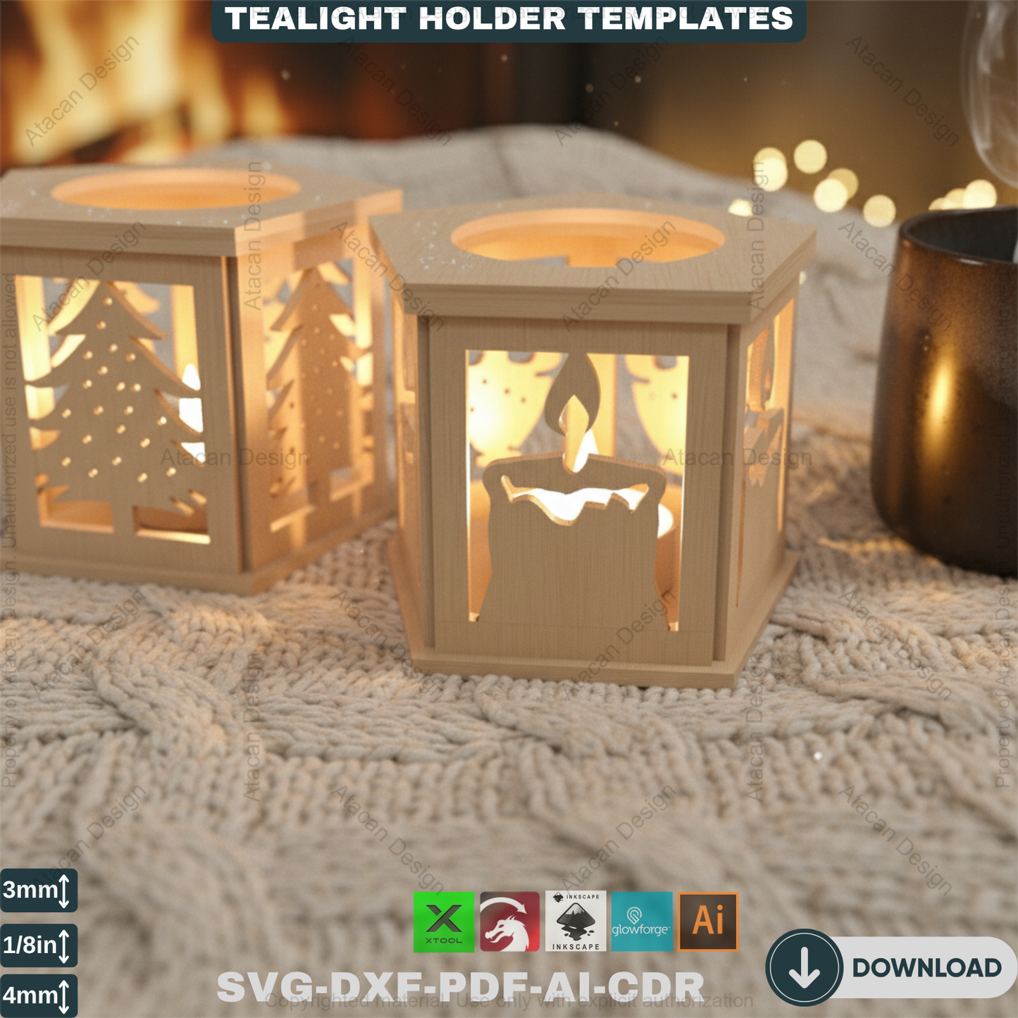 Candle Holders - Floor Tealight Lanterns - Christmas Light Laser Cut -New Year Light Design 352