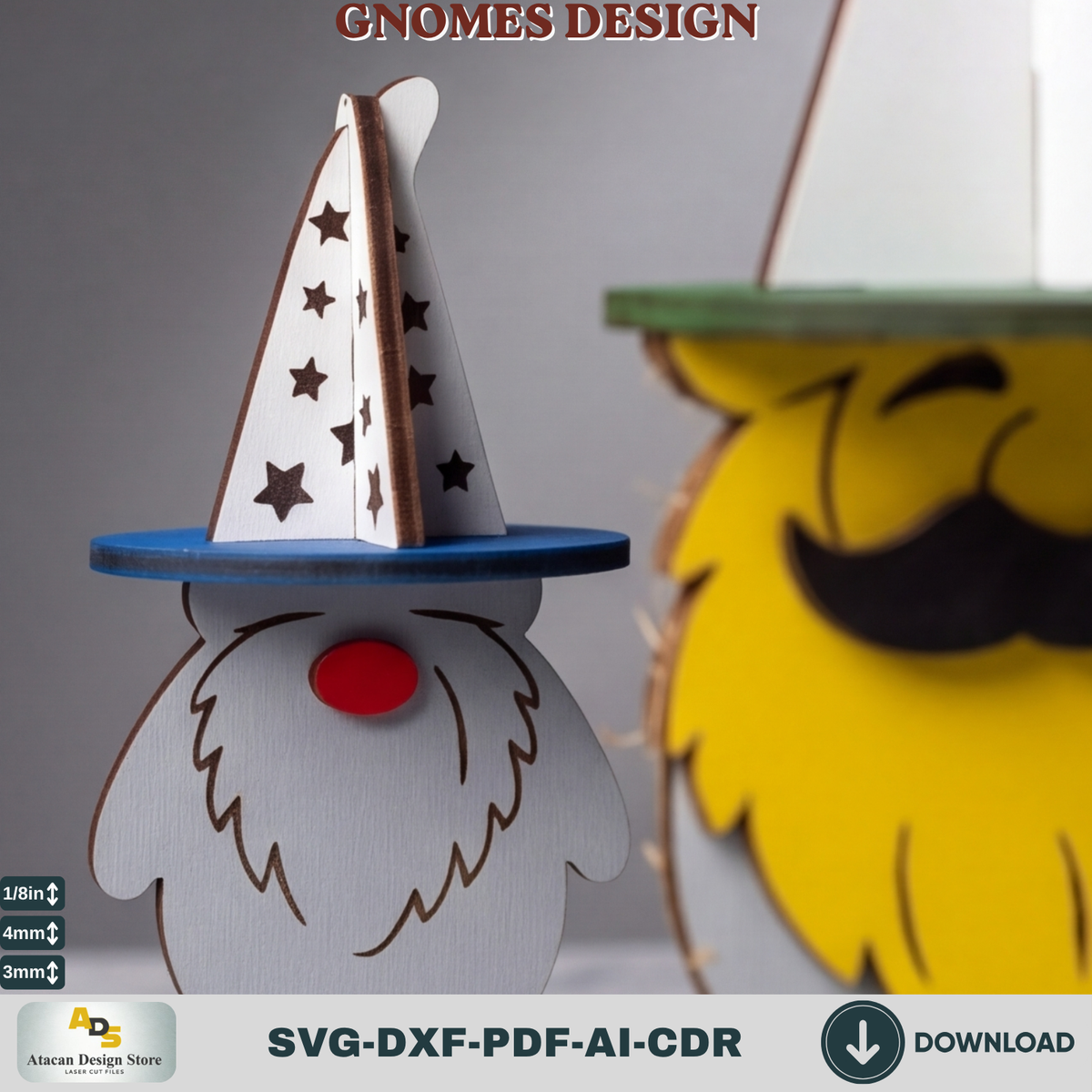 3D Wizard Gnome Laser Cut File Set - Festive Wooden Holiday Figurine SVG 986
