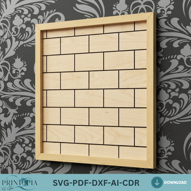 Geometric Wood Wall Art Laser Cut Files Herringbone Honeycomb Tile Patterns Frame Bundle