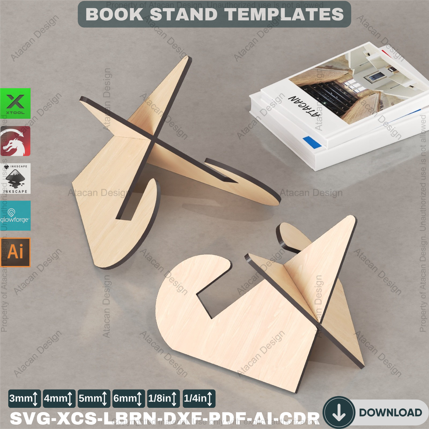 Cookbook Stand, Book Stand Display Laser cut files, SVG-DXF-CDR vector plans, glowforge file 112